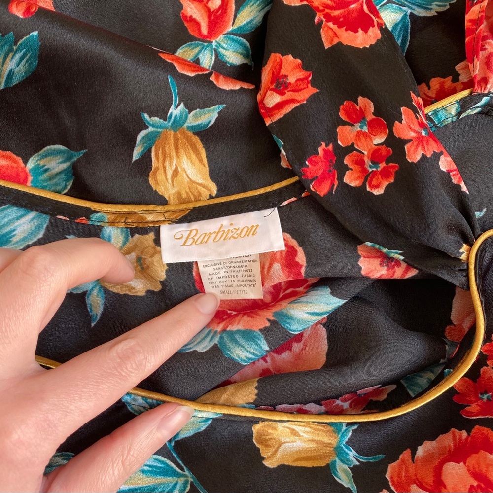 Vintage S M Floral Print Satin Slip Dress Chemise - Picture 7 of 8